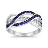 Weave Knot Ring Crisscross Crossover Simulated Blue Sapphire Round CZ 925 Sterling Silver
