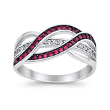 Weave Knot Ring Crisscross Crossover Simulated Ruby Round CZ 925 Sterling Silver