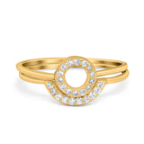 O Ring Band Set Open Circle Piece Round Yellow Tone, Simulated CZ 925 Sterling Silver