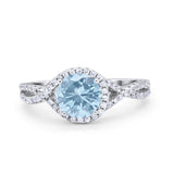 Halo Twisted Engagement Ring Simulated Aquamarine CZ 925 Sterling Silver