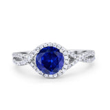 Halo Twisted Engagement Ring Simulated Blue Sapphire CZ 925 Sterling Silver