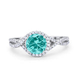 Round Twisted Engagement Ring Simulated Paraiba Tourmaline CZ 925 Sterling Silver