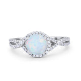 Halo Twisted Engagement Ring Lab Created White Opal 925 Sterling Silver