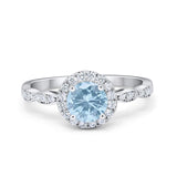 Art Deco Engagement Ring Round Simulated Aquamarine CZ 925 Sterling Silver