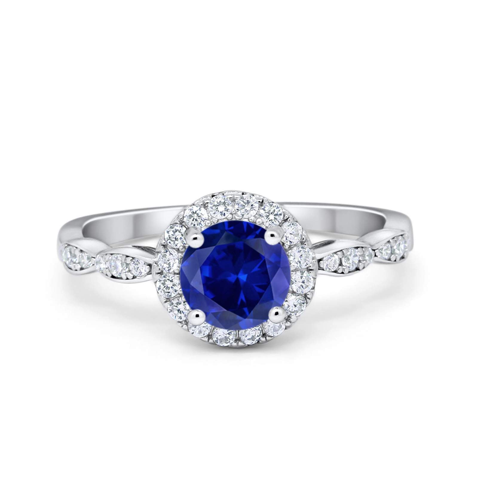 Art Deco Design Engagement Ring Simulated Blue Sapphire CZ 925 Sterling Silver