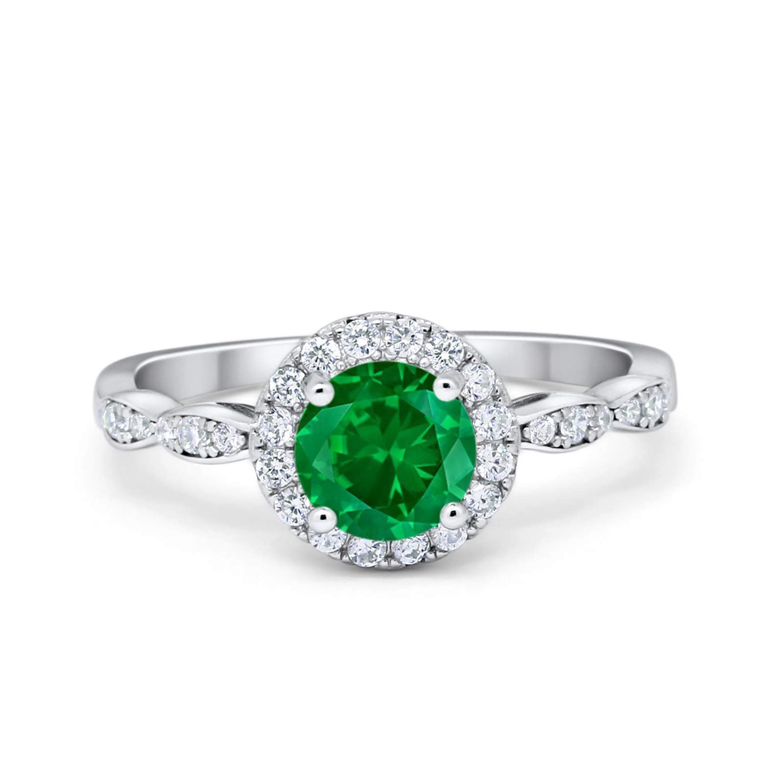 Art Deco Design Engagement Ring Simulated Green Emerald CZ 925 Sterling Silver