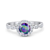 Art Deco Design Engagement Ring Simulated Rainbow CZ 925 Sterling Silver