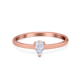 Petite Dainty Teardrop Wedding Ring Rose Tone, Simulated Cubic Zirconia 925 Sterling Silver