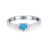 Engagement Heart Promise Ring Round Lab Created Blue Opal 925 Sterling Silver