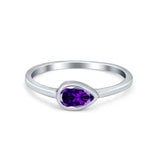 Pear Solitaire Wedding Ring Bezel Simulated Amethyst CZ 925 Sterling Silver