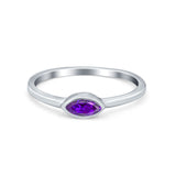 Petite Dainty Wedding Ring Marquise Simulated Amethyst CZ 925 Sterling Silver
