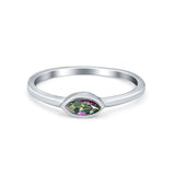 Petite Dainty Wedding Ring Marquise Simulated Rainbow CZ 925 Sterling Silver