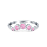 Curved Thumb Ring Wedding Round Bezel Eternity Simulated Pink CZ 925 Sterling Silver