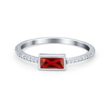 Accent Ring Emerald Cut Round Simulated Garnet CZ 925 Sterling Silver