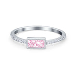 Accent Ring Emerald Cut Round Simulated Pink CZ 925 Sterling Silver