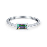 Accent Ring Emerald Cut Round Simulated Rainbow CZ 925 Sterling Silver