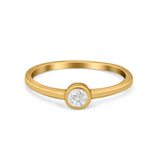 Petite Dainty Wedding Ring Bezel Yellow Tone, Simulated CZ 925 Sterling Silver