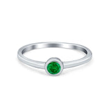 Petite Dainty Wedding Ring Bezel Simulated Green Emerald CZ 925 Sterling Silver