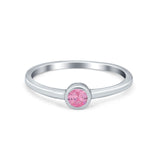 Petite Dainty Wedding Ring Bezel Simulated Pink CZ 925 Sterling Silver