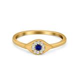 Evil Eye Ring Round Yellow Tone, Simulated Blue Sapphire CZ 925 Sterling Silver