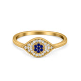 Evil Eye Ring Pave Yellow Tone, Simulated Blue Sapphire CZ 925 Sterling Silver