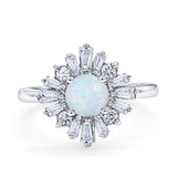 Halo Floral Style Vintage Wedding Ring Lab Created White Opal 925 Sterling Silver