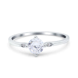 Three Stone Art Deco Engagement Ring Round Simulated Cubic Zirconia 925 Sterling Silver