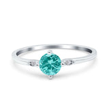 Three Stone Art Deco Engagement Ring Round Simulated Paraiba Tourmaline CZ 925 Sterling Silver