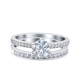 Two Piece Art Deco Wedding Bridal Ring Round Simulated Cubic Zirconia 925 Sterling Silver