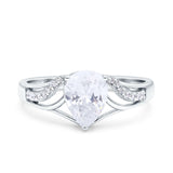 Teardrop Art Deco Pear Wedding Ring Simulated Cubic Zirconia 925 Sterling Silver