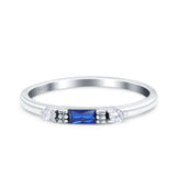 Simple Baguette Shape Wedding Ring Simulated Blue Sapphire CZ 925 Sterling Silve