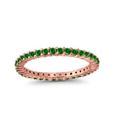 Full Eternity Wedding Round Rose Tone, Simulated Green Emerald CZ Ring 925 Sterling Silver