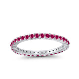 Full Eternity Wedding Band Round Simulated Ruby CZ Ring 925 Sterling Silver
