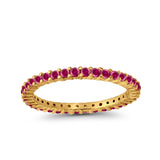 Full Eternity Wedding Band Round Yellow Tone, Simulated Ruby CZ Ring 925 Sterling Silver