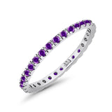 Stackable Ring Round Eternity Simulated Amethyst CZ 925 Sterling Silver