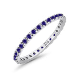 Stackable Ring Round Eternity Simulated Blue Sapphire CZ 925 Sterling Silver