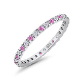 Stackable Ring Round Eternity Simulated Pink & Clear CZ 925 Sterling Silver