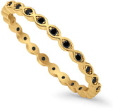 Full Eternity Stackable Ring Yellow Tone, Simulated Black CZ 925 Sterling Silver