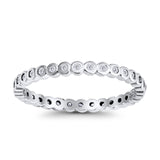 Full Eternity Stackable Wedding Ring Round Simulated Cubic Zirconia 925 Sterling Silver