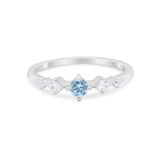 Petite Dainty Fashion Ring Round Simulated Aquamarine CZ 925 Sterling Silver