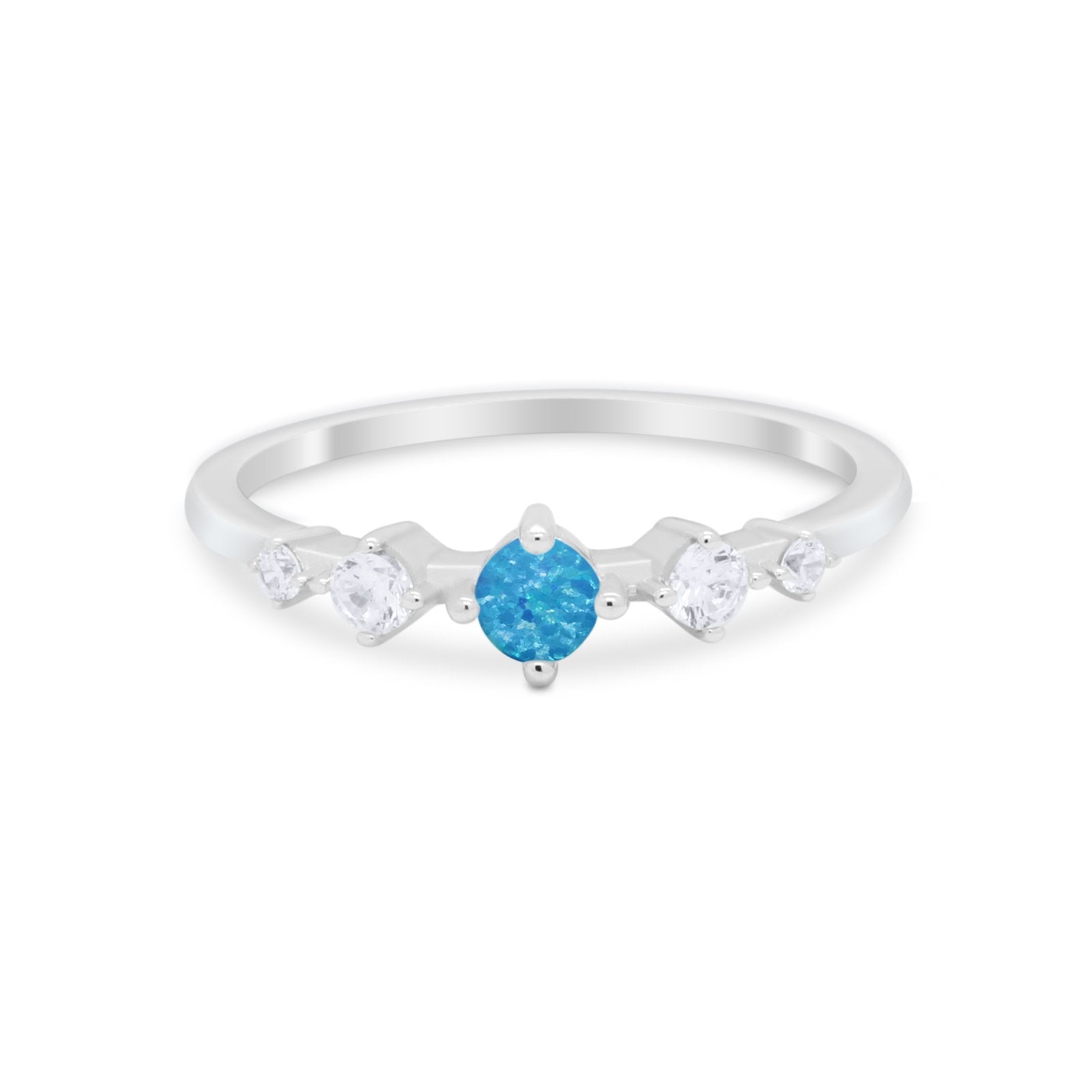 Petite Dainty Fashion Ring Round Lab Created Blue Opal 925 Sterling Silver