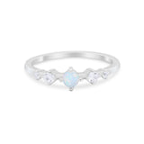 Petite Dainty Fashion Ring Round Lab Created White Opal 925 Sterling Silver
