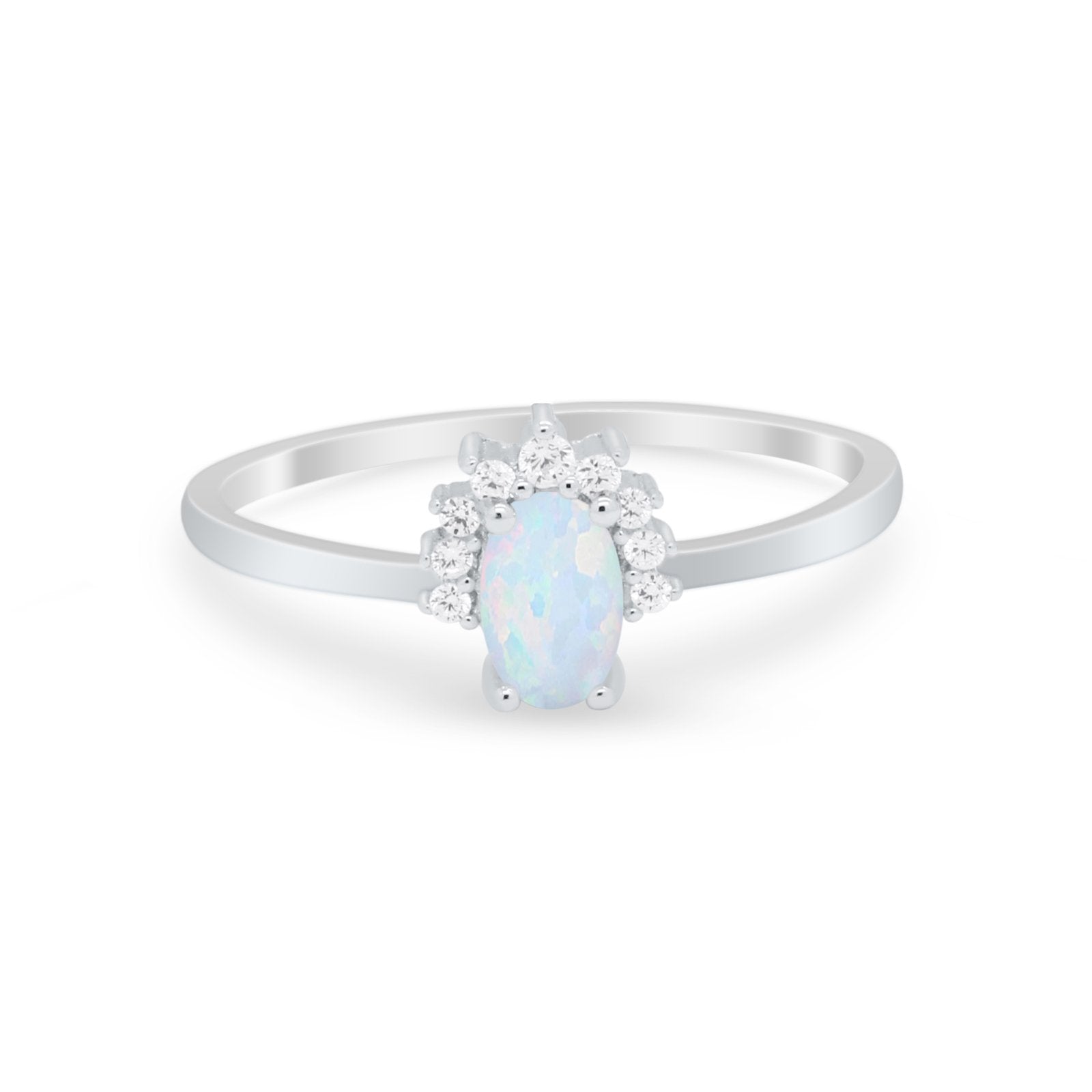 Petite Dainty Fashion Thumb Ring Round Lab Created White Opal 925 Sterling Silver