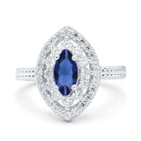 Marquise Vintage Halo Wedding Ring Simulated Blue Sapphire CZ 925 Sterling Silver