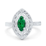 Marquise Vintage Halo Wedding Ring Simulated Green Emerald CZ 925 Sterling Silver