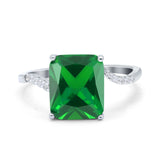Swirl Engagement Ring Emerald Cut Simulated Green Emerald CZ 925 Sterling Silver