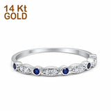 14K White Gold Half Eternity Wedding Band Art Deco Design Simulated Blue Sapphire CZ Ring
