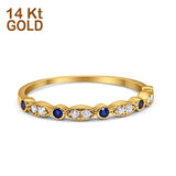 14K Yellow Gold Half Eternity Wedding Band Art Deco Design Simulated Blue Sapphire CZ Ring