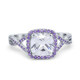 Cushion Wedding Ring Simulated Amethyst Cubic Zirconia 925 Sterling Silver