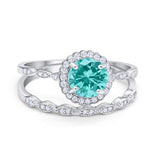 Two Piece Engagement Ring Round Simulated Paraiba Tourmaline CZ 925 Sterling Silver